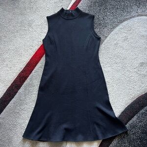 St. John Black Santana Knit Mockneck Sleeveless Sheath Dress